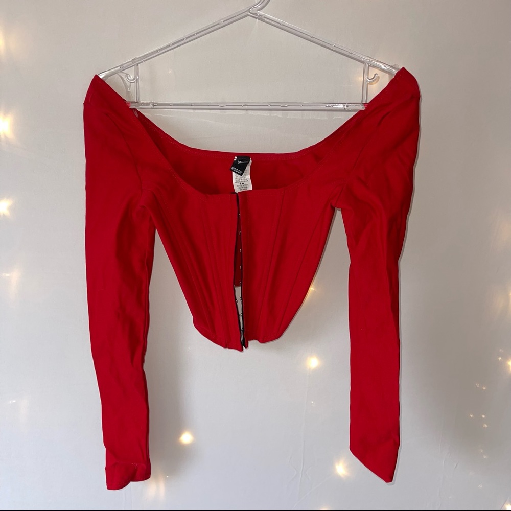 SET OF 2 Red and Black Bustier Button up Tops